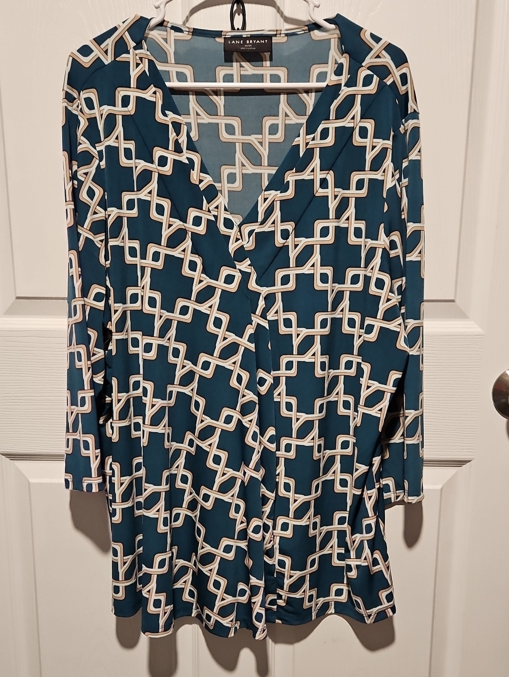 Lane Bryant Teal & White Geometric  Tunic